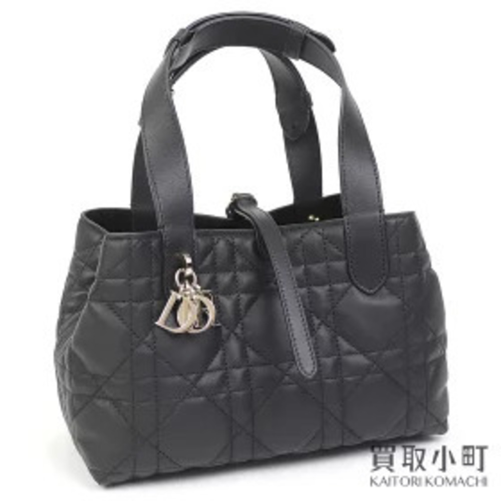 Dior Toujours Bag Cannage Black Calfskin Charm Tote Handbag